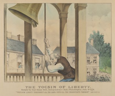 Der Freiheitsalarm, geläutet von der State House Glocke, Philadelphia am 4. Juli 1776 von Currier and Ives