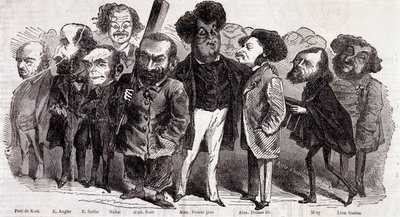 Porträts der Schriftsteller Paul de Kock (1793-1871), Emile Augier (1820-1889), Eugene Scribe (1791-1861), Felix Nadar, Alphonse Karr (1808-1890), Alexandre Dumas père (1802-1870) und Alexandre Dumas Jr. (1824-1895), Joseph Mery (1798-1866) und Leon Gozan  von Nadar