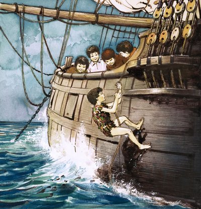 Peter Pan klettert an Bord, Illustration aus 