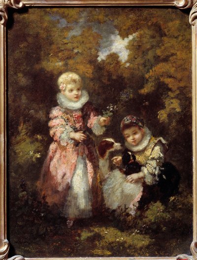 Kinder und Hunde von Narcisse Virgile Diaz de la Peña