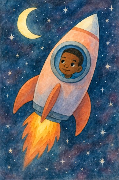 Kinderrakete fliegt durch den Weltraum von Natalie Bruns