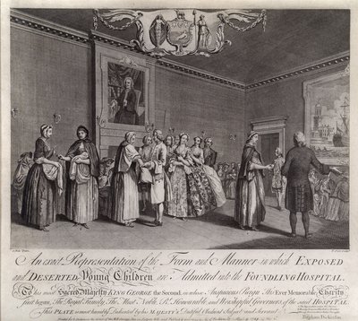 Eine genaue Darstellung der Form und Weise, in der ausgesetzte und verlassene junge Kinder im Findelhaus aufgenommen werden, 1749 von Nathaniel Parr