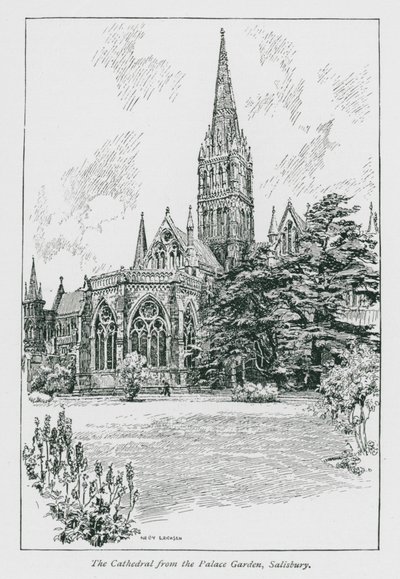 Die Kathedrale vom Palastgarten, Salisbury von Nelly Erichsen
