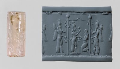 Zylindersiegel der Ishtar und moderne Impression, ca. 8.–7. Jahrhundert v. Chr. (Chalcedon) von Neo Assyrian Neo Assyrian