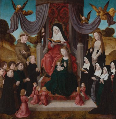 Die Jungfrau und das Kind mit der heiligen Anna Anna Selbdritt, Heilige Franziskus, Lidwina und Stifter, ca. 1490-1491 von Netherlandish Master