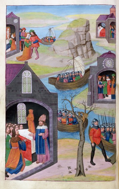 Heenbas Traum. Paris und Helena. Calchas erklärt das Wunder, aus Metamorphosen 12 von Ovid, 1479 von Netherlandish School