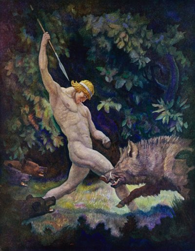 Odyssee: Die Wildschweinjagd (Farblithografie) von Newell Convers (after) Wyeth