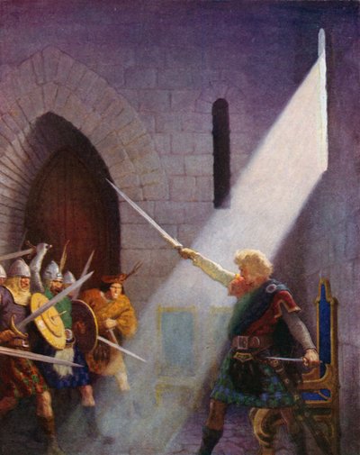 Wallace zieht das Schwert des Königs von Newell Convers (after) Wyeth
