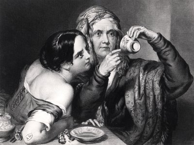Die Zukunft aus dem Kaffeesatz lesen, gestochen von Charles William Sharpe (1818-99) von Nicholas Joseph Crowley