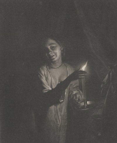 Junge Frau hält eine Kerze in einem Schlafzimmer, 1690-1715 von Nicolaas Verkolje