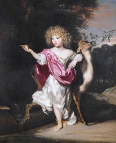 Porträt eines kleinen Mädchens mit einem Reh von Nicolaes Maes
