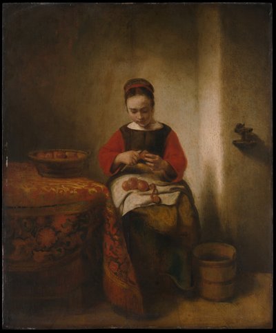 Junge Frau beim Äpfelschälen von Nicolaes Maes
