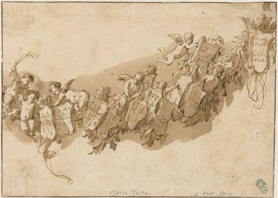 Heraldische Girlande umgeben von Engeln von Nicolaes Pietersz Berchem (possibly)