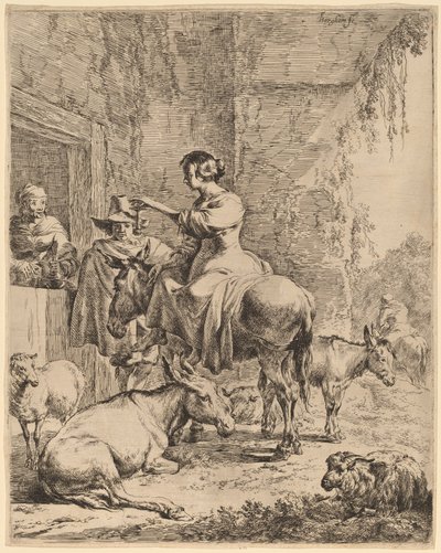 Die Rast vor dem Gasthaus von Nicolaes Pietersz Berchem