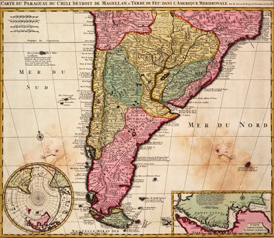 Karte von Paraguay, Chile, Magellanstraße und Feuerland in Südamerika, ca. 1720 (farbige Gravur) von Nicolaes the Younger Visscher