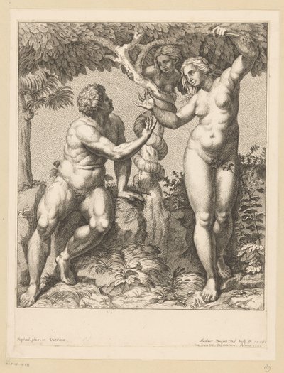 Adam und Eva von der Schlange verführt von Nicolas Bocquet