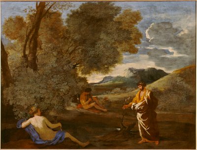Midas verwandelt einen Eichenast in Gold, früher bekannt als Numa Pompilius und die Nymphe Egeria von Nicolas Poussin