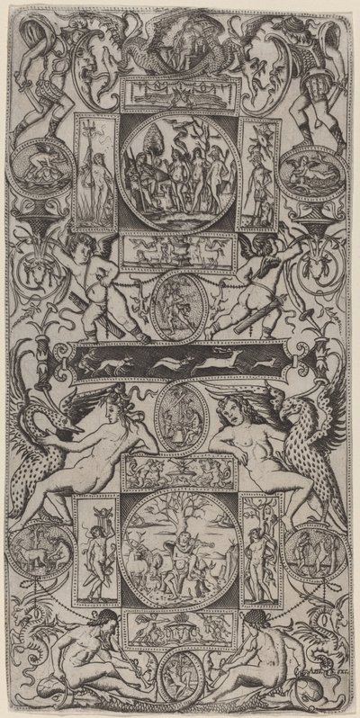 Ornamenttafel mit Orpheus und dem Urteil des Paris von Nicoletto da Modena