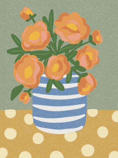 Orange Blumen Stillleben von Nikita Jariwala