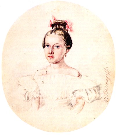 Porträt von Olga Annenkova, Tochter des Dekabristen Iwan Annenkow, 1836 von Nikolai Alexandrovich Bestuzhev