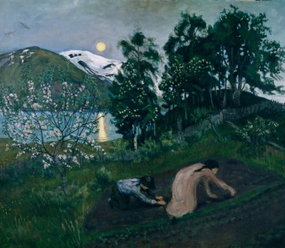 Frühlingsnacht im Garten, Nachtarbeit im Garten von Nikolai Astrup