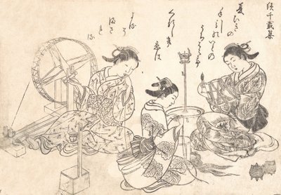 Drei Kurtisanen beim Seidenweben von Nishikawa Sukenobu