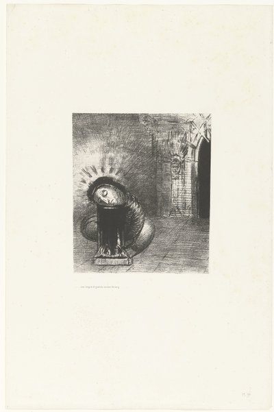 Een lange pop de kleur van bloed von Odilon Redon