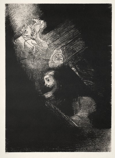 Zuerst ein Wasserbecken, dann eine Prostituierte, die Ecke eines Tempels, das Gesicht eines Soldaten, ein Streitwagen mit zwei weißen, sich aufbäumenden Pferden von Odilon Redon