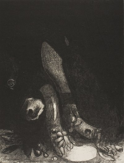 Blumen fallen und der Kopf einer Python erscheint, Platte 5 von 24 von Odilon Redon