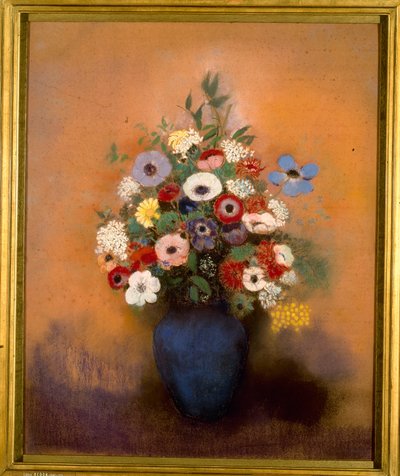 Großer Blumenstrauß in blauer Vase von Odilon Redon