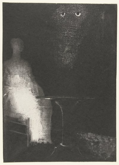 Ich schaue von oben auf die vagen Formen einer menschlichen Figur von Odilon Redon