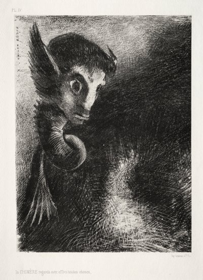 Die Chimäre betrachtete alles mit Angst von Odilon Redon