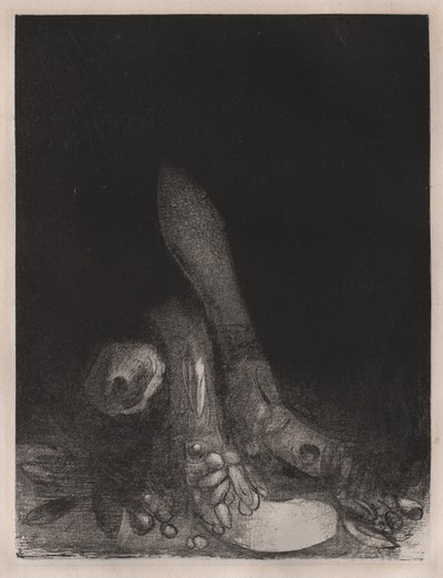 Die Versuchung des heiligen Antonius: Blumen fallen und der Kopf einer Python erscheint von Odilon Redon