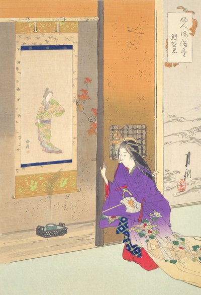 Frau vor einem Tokonoma: Bilder von Frauenmanieren und -sitten von Ogata Gekko