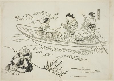 Eguchi und das Liebesfischerboot (Koi no tsuribune Eguchi), Nr. 4 aus einer Serie von 12 Drucken, die Parodien von Theaterstücken darstellen von Okumura Masanobu