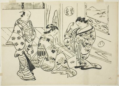 Das Utsusemi-Kapitel aus "Die Geschichte von Genji" (Genji Utsusemi), aus einer Serie von Genji-Parodien von Okumura Masanobu