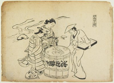 Drei Sake-Verkoster von Okumura Masanobu
