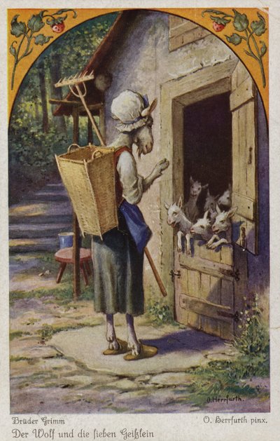 Szene aus Der Wolf und die sieben jungen Geißlein, von den Brüdern Grimm von Oskar Herrfurth