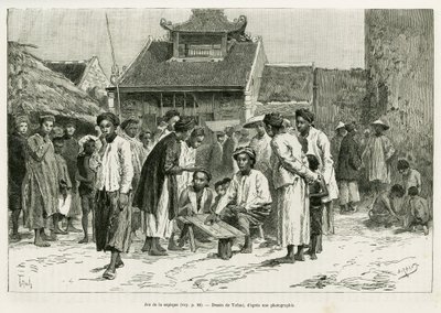 Spiel der Sapeque. Gravur von Tofani, zur Illustration der Geschichte Trente mois au Tonkin, 1884, von Dr. Paul Hocquard, in Le tour du monde 1890, unter der Leitung von Edouard Charton (1807-1890), Hachette, Paris von Oswaldo Tofani