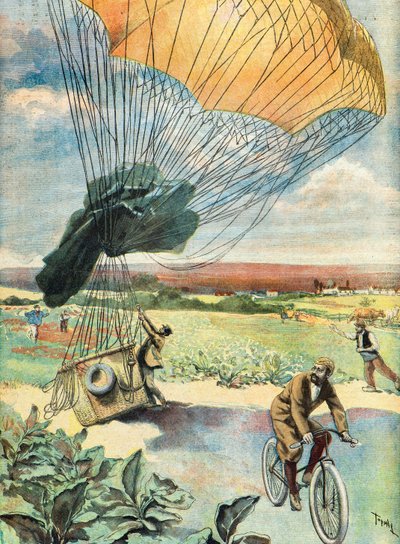 Ballonlandung auf einem offenen Feld von Oswaldo Tofani
