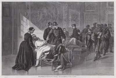 König Wilhelm I. von Preußen trifft verwundete Soldaten im Palais de Versailles, Frankreich, Deutsch-Französischer Krieg von Otto Johann Heinrich Heyden