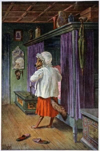 Der Wolf verkleidet sich als Großmutter, ca. 1910 (Postkarte) von Otto Kubel
