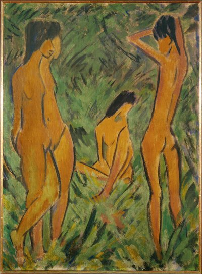 Junge vor zwei Mädchen, eines stehend, eines sitzend von Otto Muller or Mueller