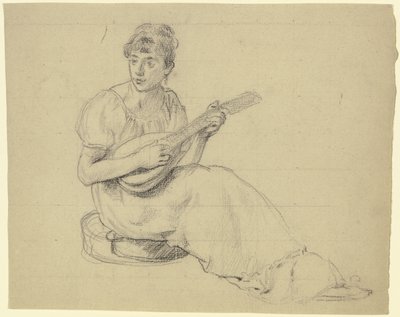 Frau, die Mandoline spielt von Otto Scholderer