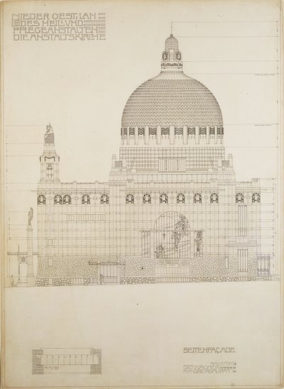 Entwurf für die Kirche von Steinhof, Wiens zentrales Krankenhaus für psychisch Kranke von Otto Wagner