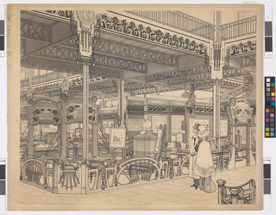 Weltausstellung in Paris, Gruppe VI: Ingenieur- und Eisenbahnwesen am Champ de Mars, Perspektive von Otto Wagner