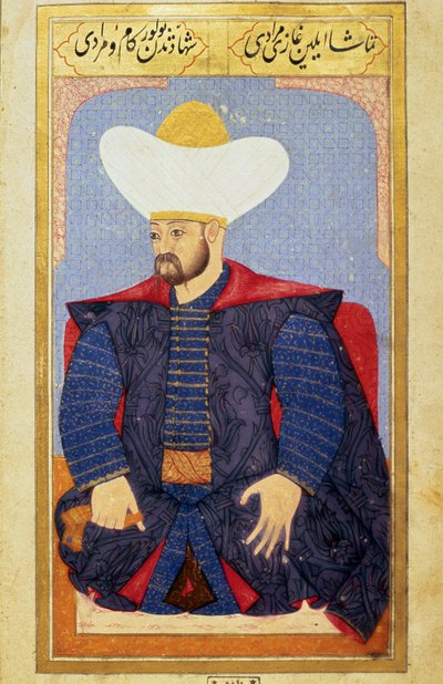 Porträt des Sultans des Osmanischen Reiches Murad I, Miniatur aus dem Manuskript Human Physiognomy von Seyyid Lokman Hussein von Ottoman School