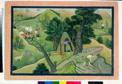 Rama und Lakshmana auf der Suche nach Sita, aus dem Ramayana, Kangra, Himachal Pradesh, 1780 von Pahari School