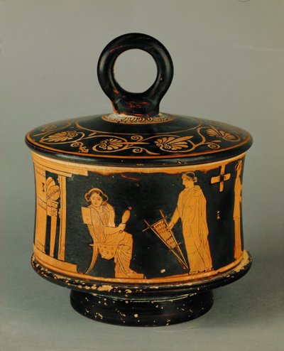 Häusliche Szene, zwei Frauen im Frauengemach, eine spinnt, die andere hält einen kleinen Handwebstuhl von Painter of the Louvre Centauromach