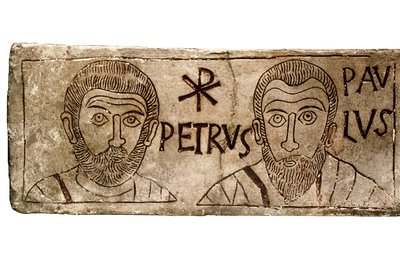 Sarkophag mit Darstellung der Apostel Petrus und Paulus, frühchristliche Zivilisation von Paleo Christian Paleo Christian